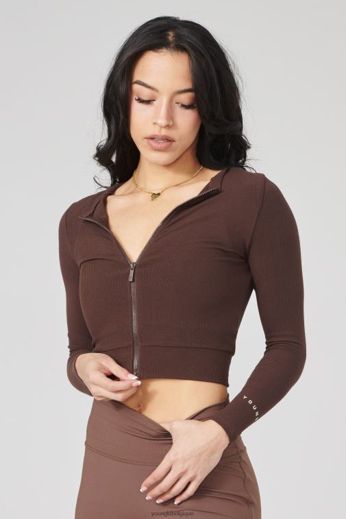 femmes brun w418 manches longues à double fermeture éclair YoungLA vêtements A004FL1037