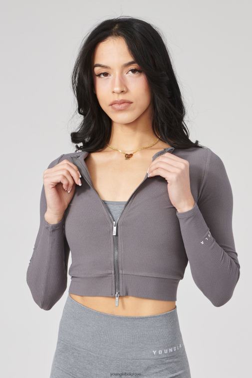 femmes gris w418 manches longues à double fermeture éclair YoungLA vêtements A004FL1040