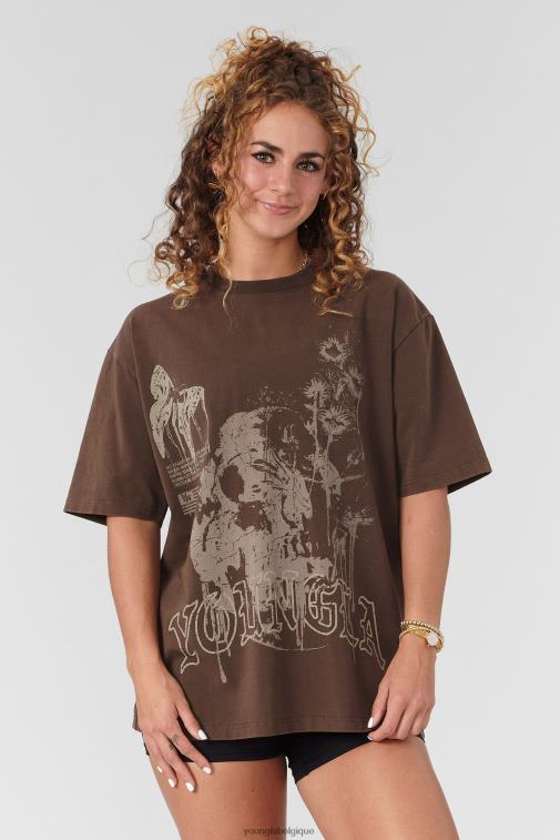 femmes lavis marron w427 t-shirts surdimensionnés fantômes YoungLA vêtements A004FL1029