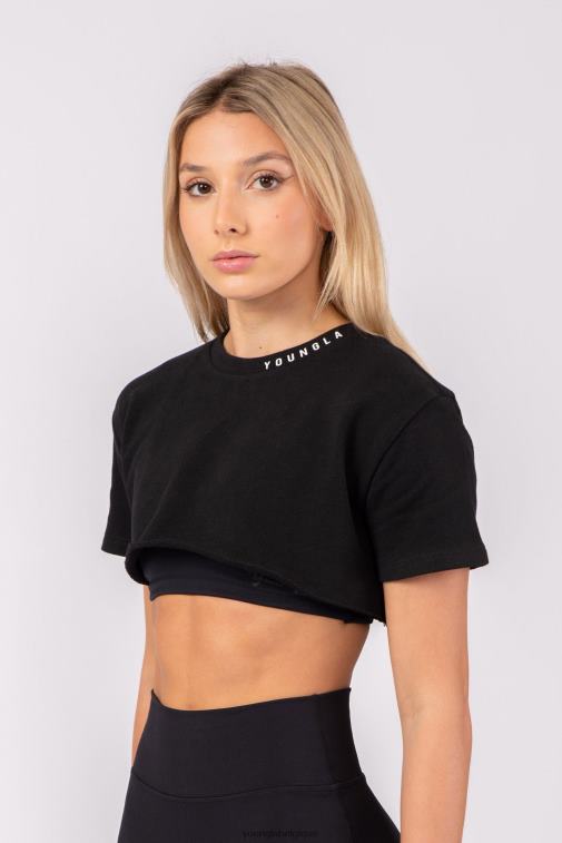 femmes noir t-shirt super court w407 YoungLA vêtements A004FL1034