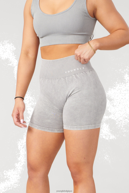 femmes lavage gris short motard w111 en carbone scrunch YoungLA vêtements A004FL1111