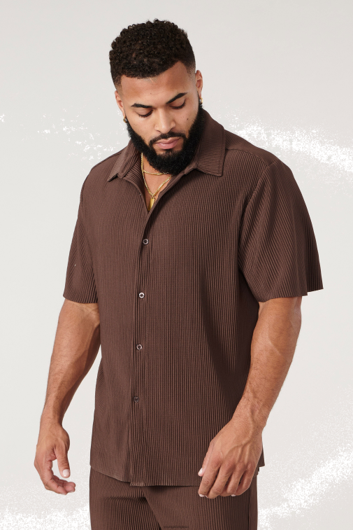 Hommes chocolat 448 chemises de festival plissées YoungLA vêtements A004FL179