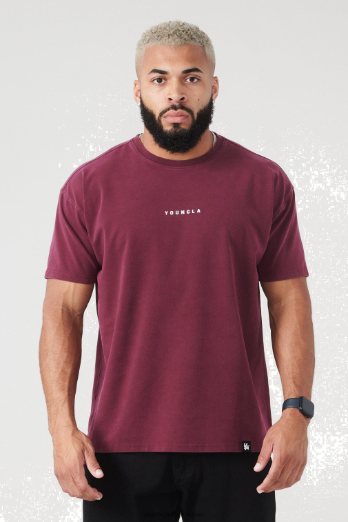 Hommes délavage bordeaux 401 t-shirts essentiels avec jack été 23' YoungLA vêtements A004FL201