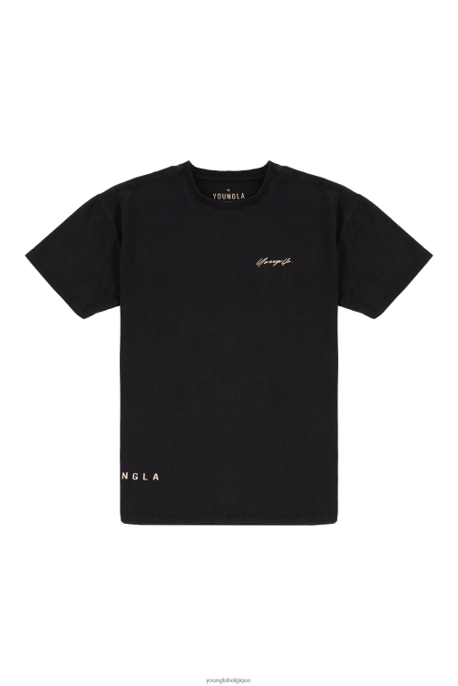 Hommes lavage noir 414 t-shirts signature YoungLA vêtements A004FL288