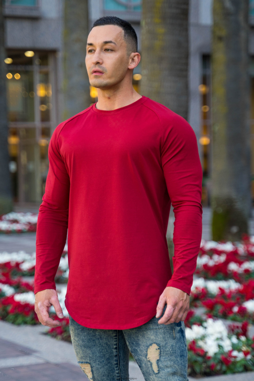 Hommes rouge foncé 410 chemises raglan à manches longues parfaites YoungLA vêtements A004FL455