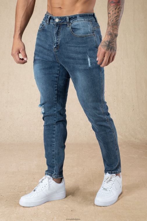 Hommes lavage bleu Jean 607 coupe slim ajustée YoungLA vêtements A004FL747