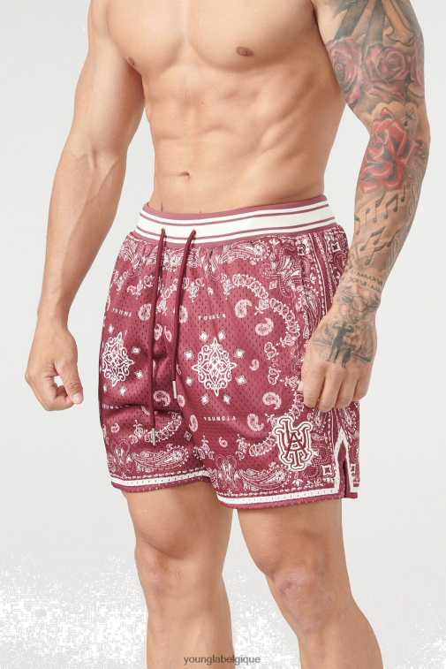 Hommes Bourgogne 132 célèbres shorts bandana YoungLA vêtements A004FL485