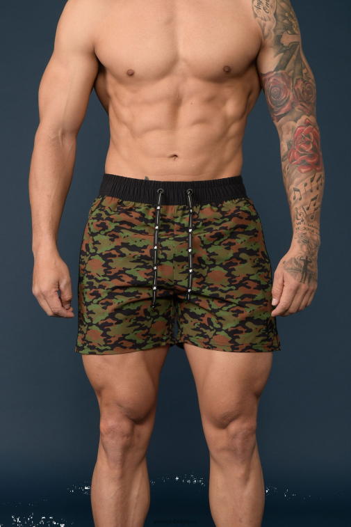 Hommes vert camouflage 101 short de musculation YoungLA vêtements A004FL694