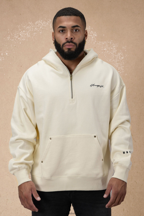 Hommes blanc cassé Sweat à capuche zippé 509 rivets YoungLA vêtements A004FL799