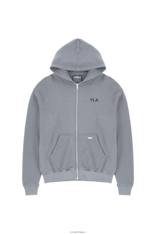 Hommes lavage gris sweat à capuche zippé 515 monarch YoungLA vêtements A004FL793