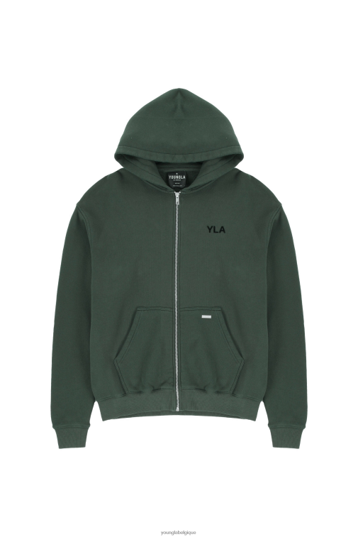 Hommes lavage vert forêt sweat à capuche zippé 515 monarch YoungLA vêtements A004FL791