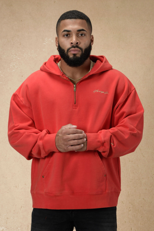 Hommes rouge Sweat à capuche zippé 509 rivets YoungLA vêtements A004FL800